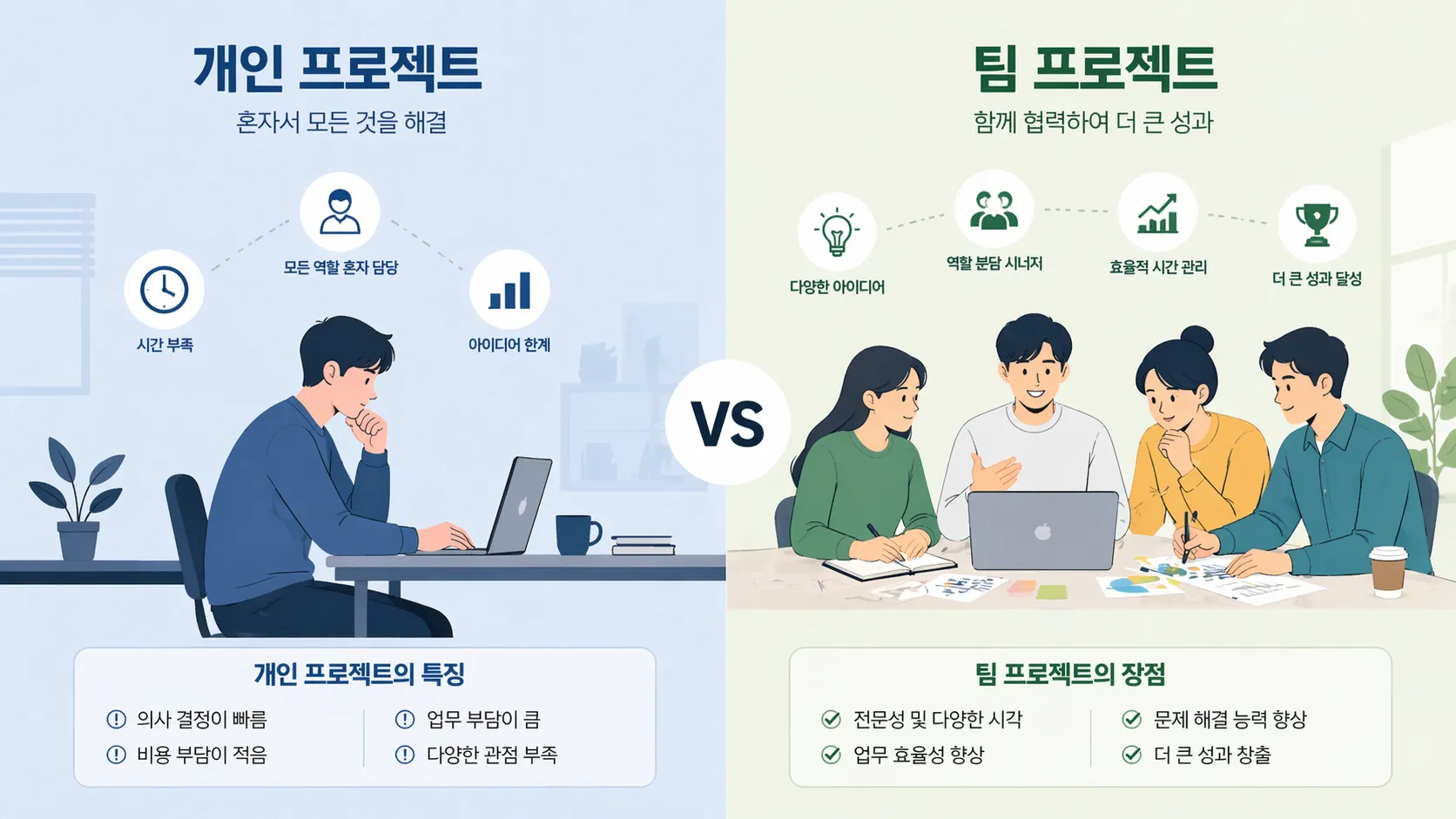 개인 vs 팀 프로젝트 비교