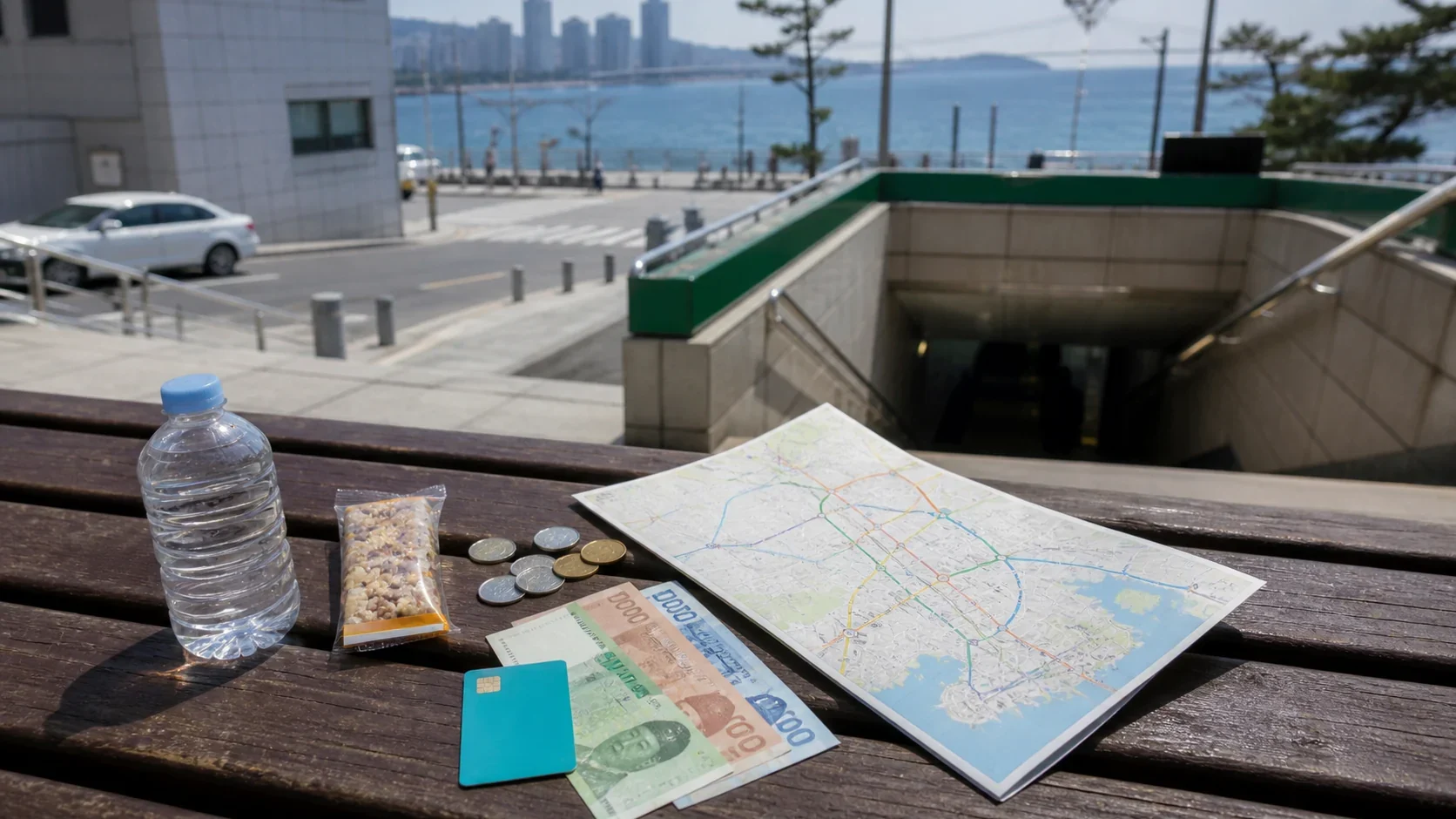 부산 1만원 여행 예산과 동선을 준비하는 장면