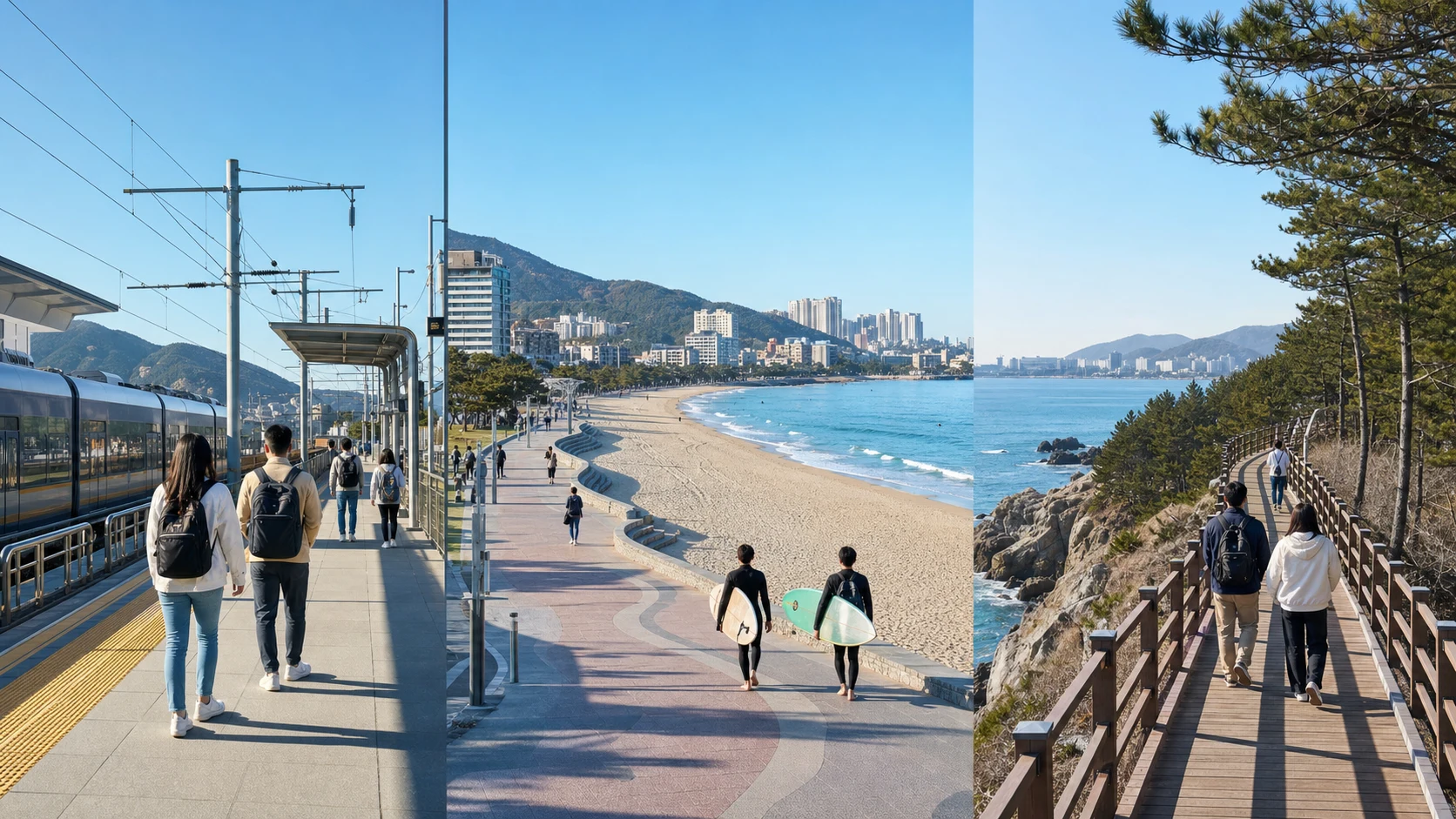 동해선 역, 송정 해변, 오시리아 해안산책로를 잇는 차 없는 부산 바다 여행 동선