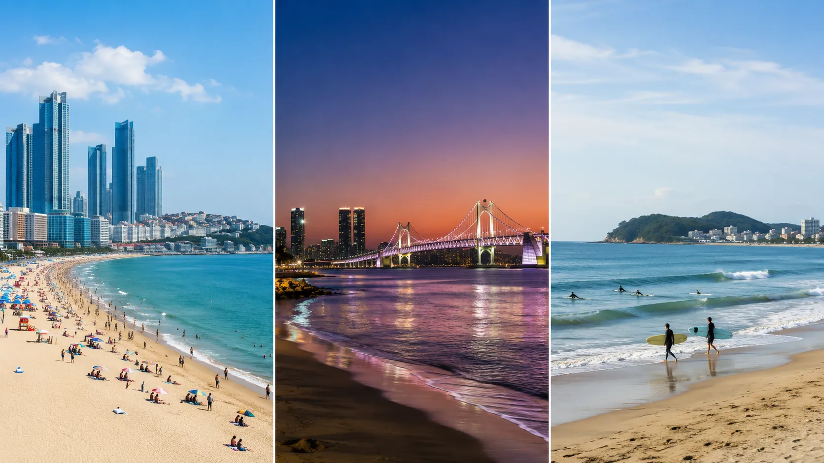 해운대 광안리 송정 해수욕장 비교 이미지